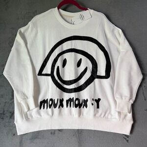 YESNO White Smiley Face Graphic Oversize Sweatshirt Size S MOUX MOUX :Y Pullover